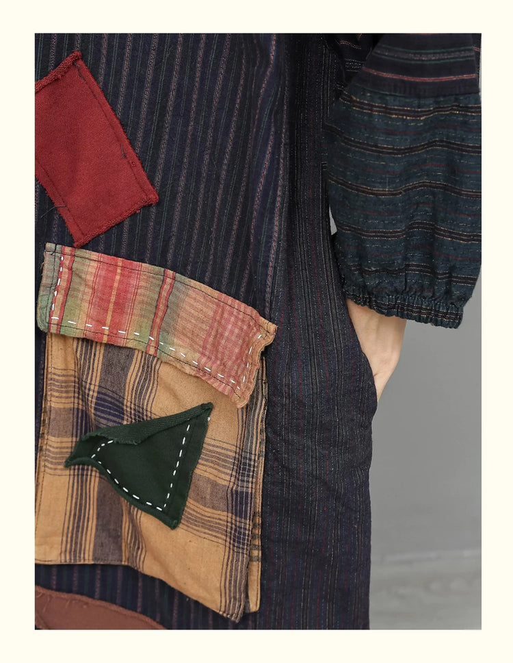 Unique Vintage-style Patchwork Jumpsuit Women Autumn Loose Hooded Long Sleeves Overalls LX6788