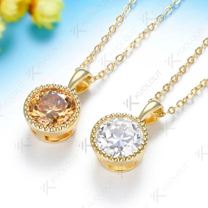 Kuololit 3CT Champagne Moissanite Necklace for Women Solid 585 14K 10K Yellow Gold Custom Necklace for Christmas Anniversary