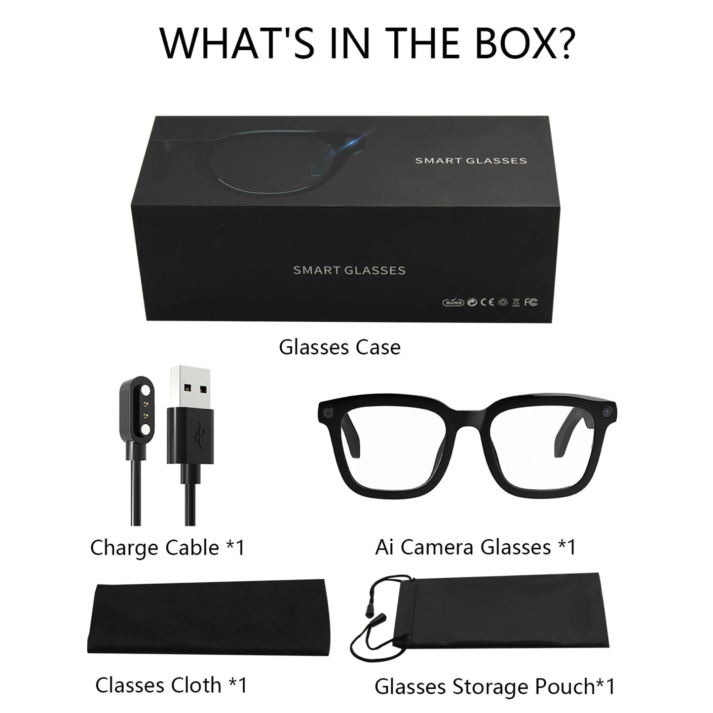 Smart AI Glasses with 8MP HD Camera, 1080P Video, Bluetooth/Wi-Fi, Voice Control & AI Recognition – Lightweight Hands-Free Glas