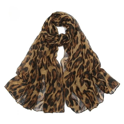 Lightweight Leopard Print Scarf for Women Fashion Head Cover Hijab Cotton Voile Scarf Shawl Wrap for Spring Fall Winter Season