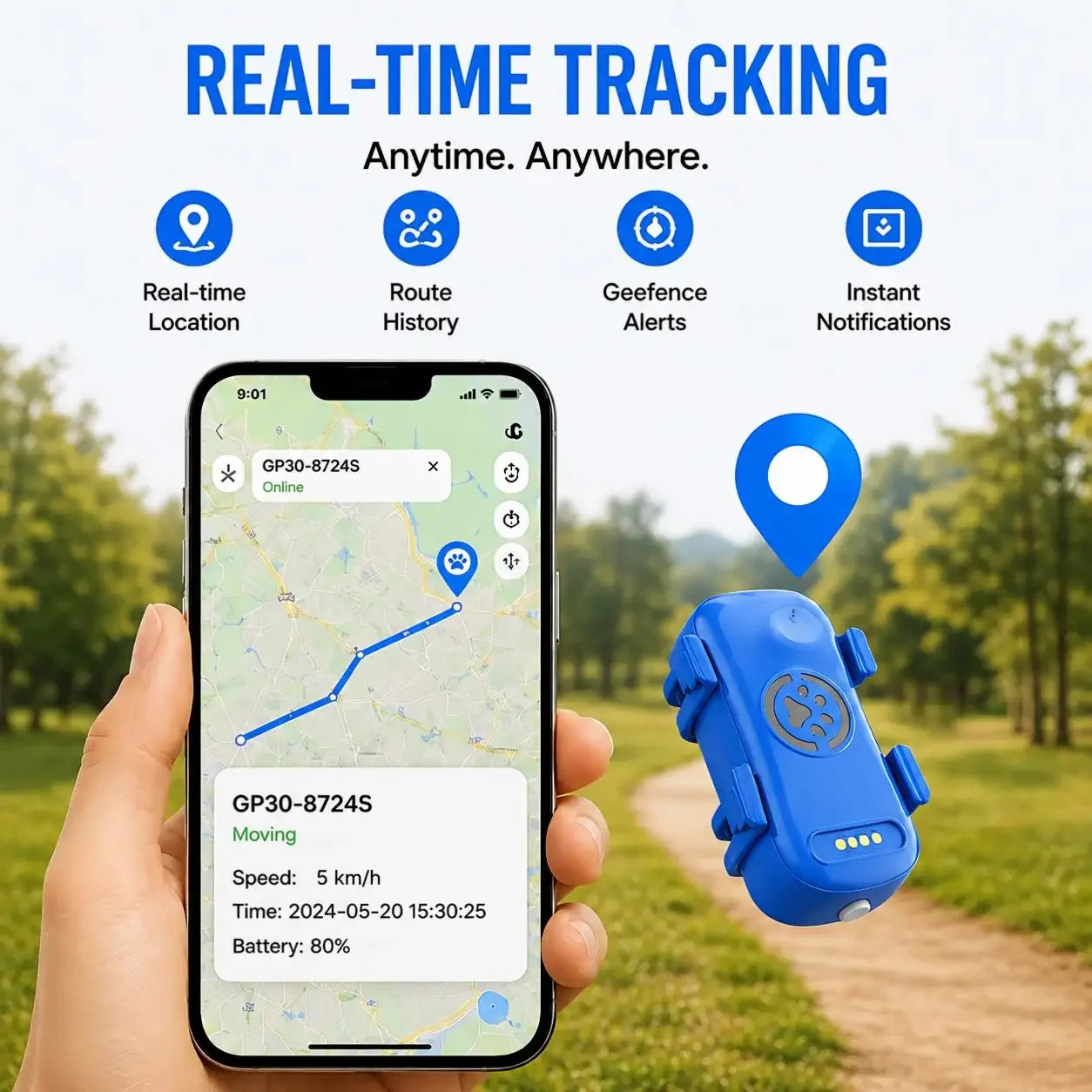 GPS Dog Cat 4G Tracker Built-in SIM with Real-Time Tracking Device, WiFi Home Positioning, IP67 Waterproof, Plan Required