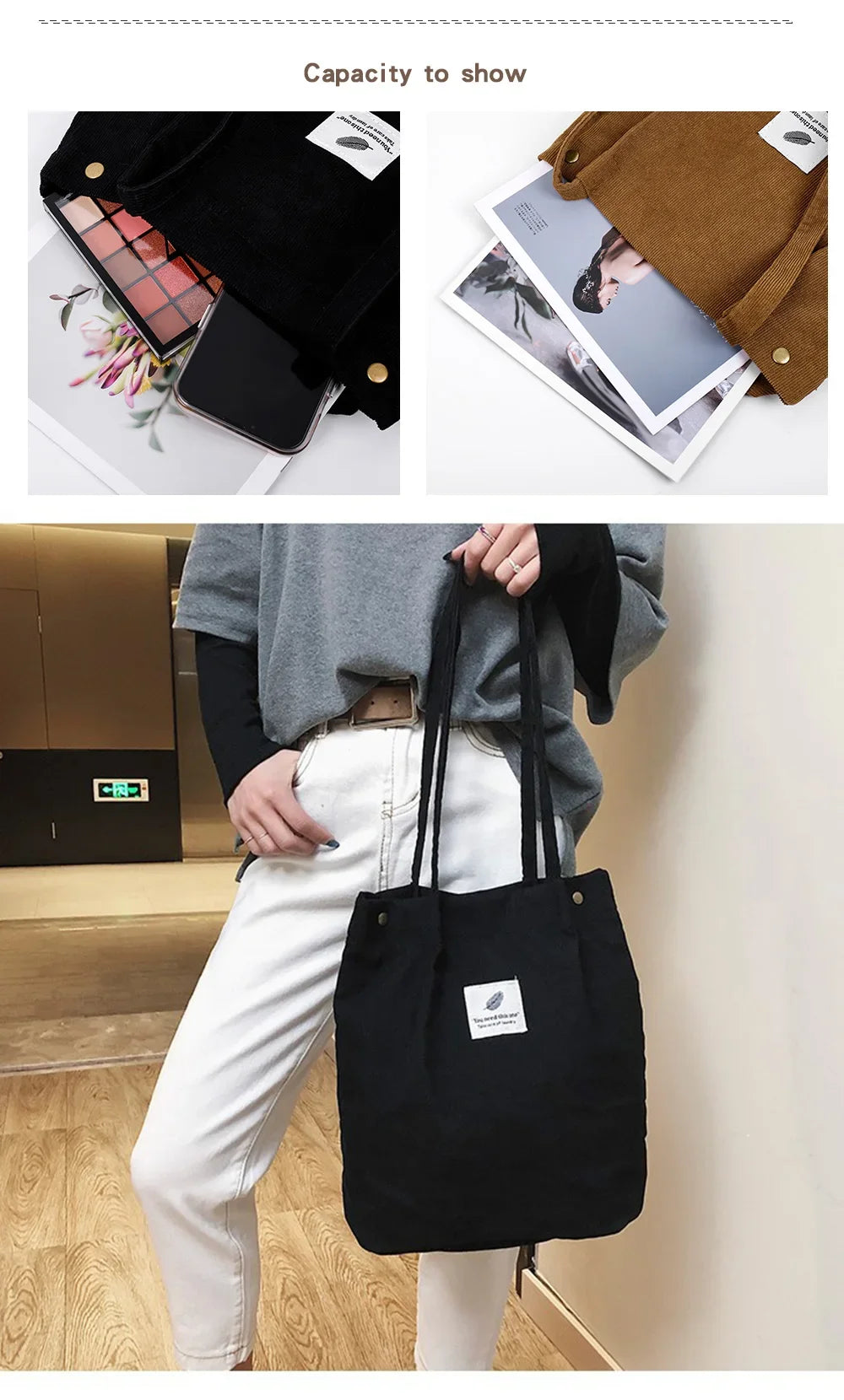 Corduroy Bag Handbags for Women Shoulder Bags Female Soft Environmental Storage Reusable Girls Small and Large Shopper Totes Bag