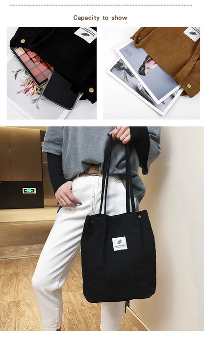 Corduroy Bag Handbags for Women Shoulder Bags Female Soft Environmental Storage Reusable Girls Small and Large Shopper Totes Bag