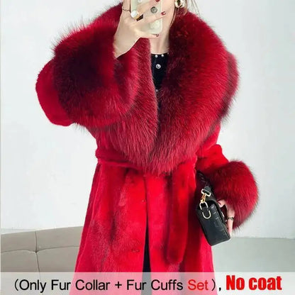 Large Size Winter Real Fur Collar Cuffs Set Neck Warmer Women Fur Shawl Furry Fluffy Fox Fur Scarf Luxury Scarves Coat Decor