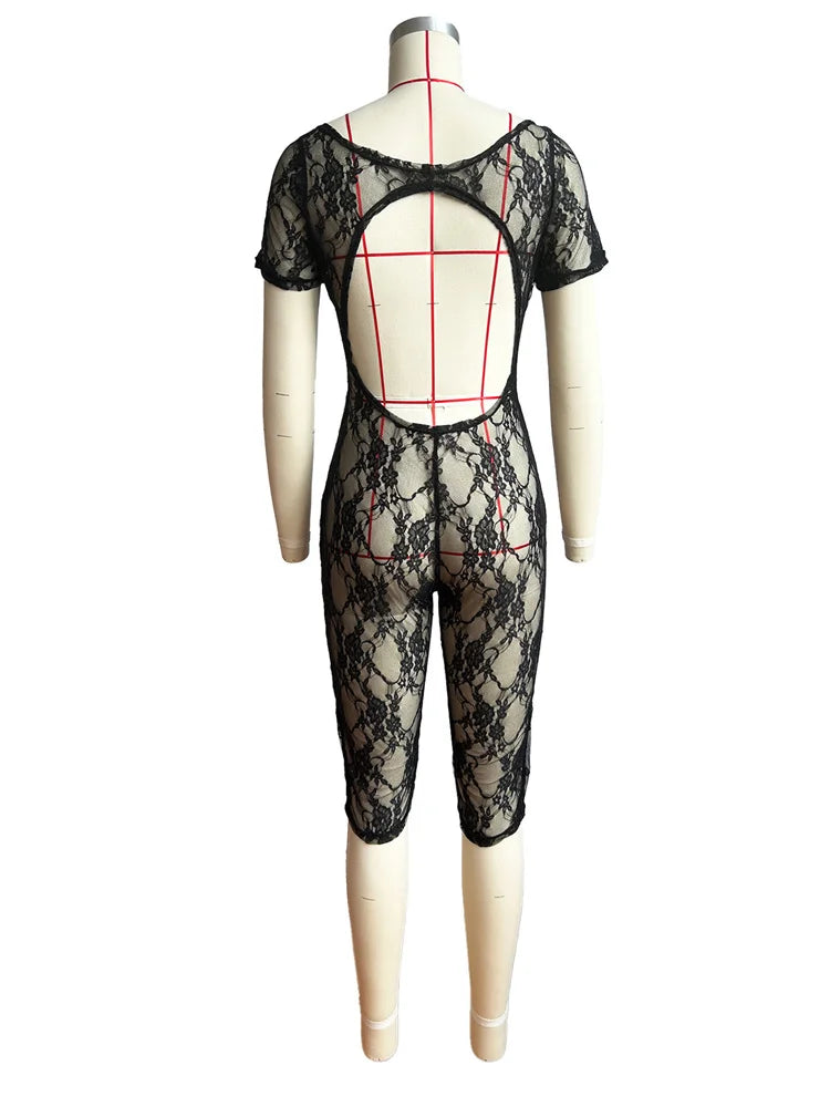 Wholesale Clothing Casual Jumpsuit Women 2024 One-pieces Rompers Womens Summer Black Bodycon Lace See Though Romper Playsuits