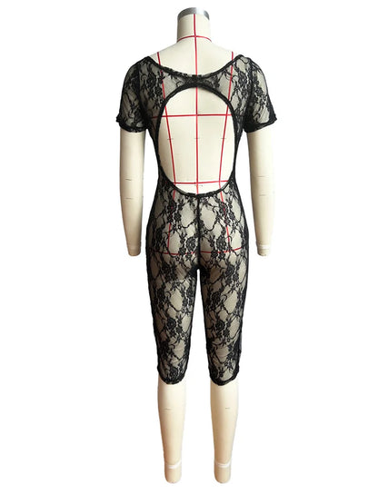 Wholesale Clothing Casual Jumpsuit Women 2024 One-pieces Rompers Womens Summer Black Bodycon Lace See Though Romper Playsuits