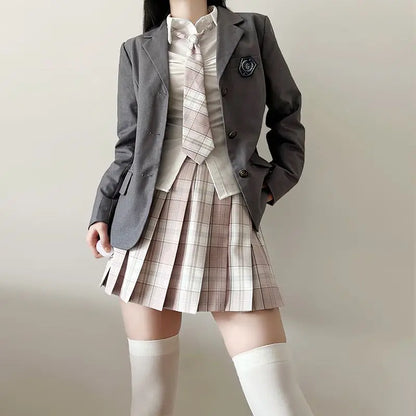 Japan  Korea AUTUMN JK Japanese School Uniform Jacket Girls Multicolor Graduation Outfit Academy Sexy Pleated Skirt Tie Set