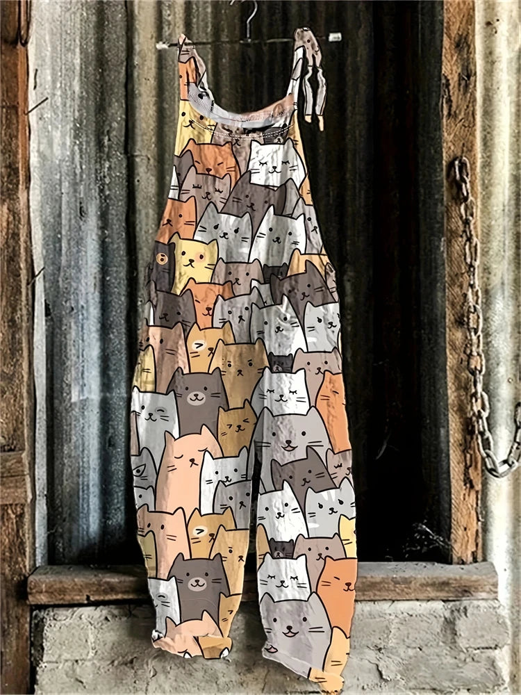 New Summer Women's Jumpsuit Cartoon Dog Print Fashion Cute Casual Jumpsuit Women's Parent-Child Outdoor Travel Lace-Up Jumpsuit