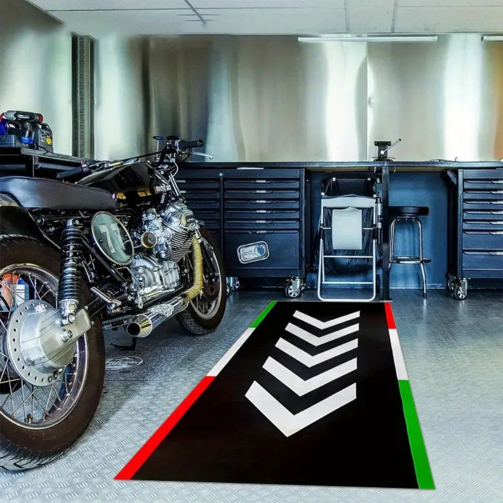 Italian Flag Chevron Crystal Velvet Motorcycle Mat, Non-Slip Garage Floor Mat for Motorbike Parking, Multi-Size, Retro Style Dec