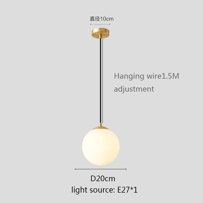 Gold/Black/silv Glass Ball Pendant Lights White Globe Hanging Lamps Bar Restaurant Deco Luminaire Bedroom Light E27 Pendant Lamp