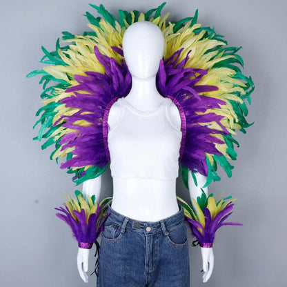 Elegant Women's 2-Piece Shawl Set Cosplay Feather Punk Style for Halloween Masquerade Ball Party Carnival New