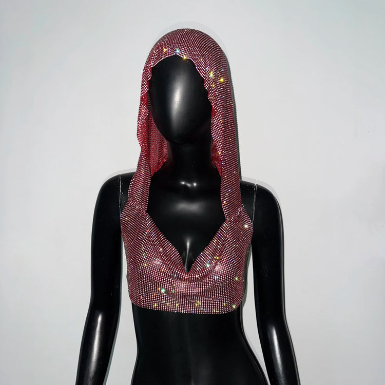 Women Sexy Mesh See Through T Shirt Shiny Rhinestone Fishnet Hollow Out Crop Top Sleeveless Beach Cover Up Party Club Tank Tops