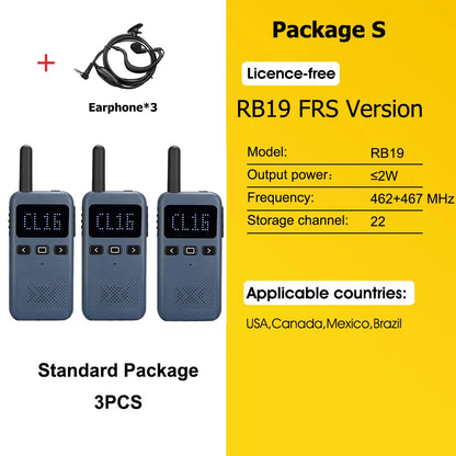 Retevis RB619 Mini Walkie Talkie PMR446/FRS 1650mAh Portable Long Range Two Way Radio Type-C Programmable for Restaurants Hotels