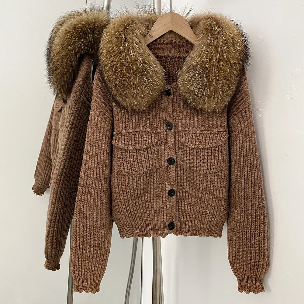 OFTBUY 2025 New Autumn Winter Women Real Fox Fur Caedigan Natural Fox Fur Hooded Jacket Decoration Lady's Sweater Coat