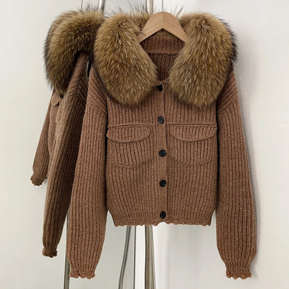 OFTBUY 2025 New Autumn Winter Women Real Fox Fur Caedigan Natural Fox Fur Hooded Jacket Decoration Lady's Sweater Coat