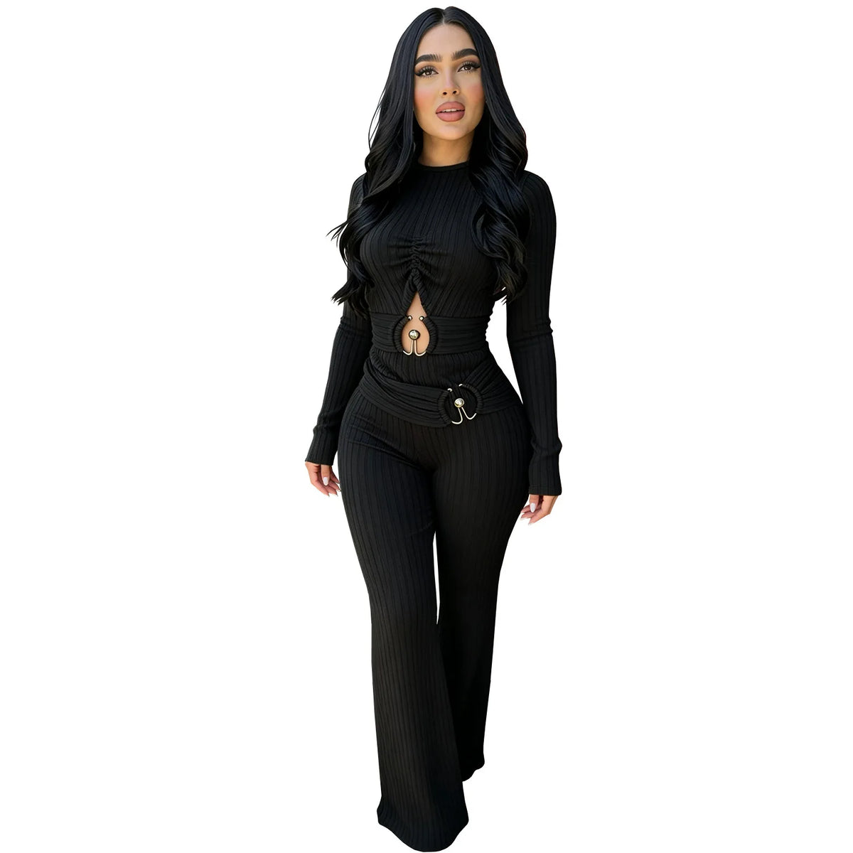 Solid Women Jumpsuits For Spring Autumn Long Sleeve O-Neck Loose Fashion Streetwear Hollowed Out Overalls Pants Trousers 2026