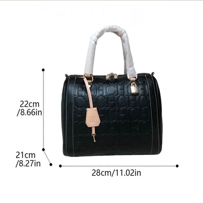 CH Carolina Herrera Boston Bag Women Leather Embossed Logo Shoulder Bag Luxury Travel Handbag Large Capacity