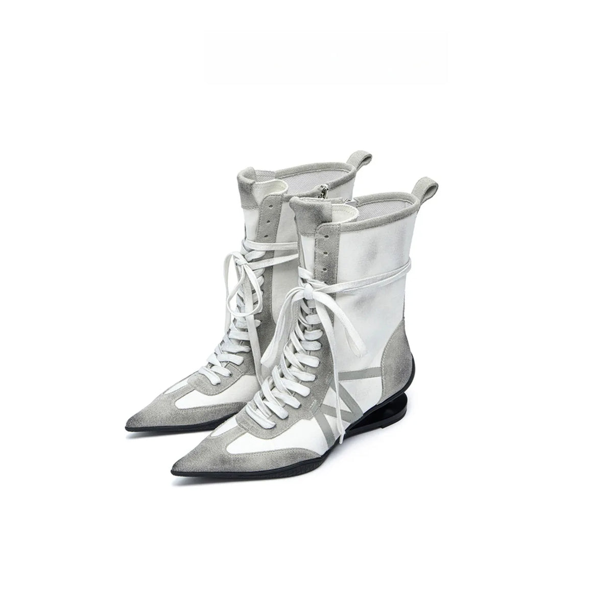 Fashion Strange Heel Women Knight Boots Pointed Toe Retro High Heel Ankle Booties Female Cross-tied Street Style Comfort Shoes