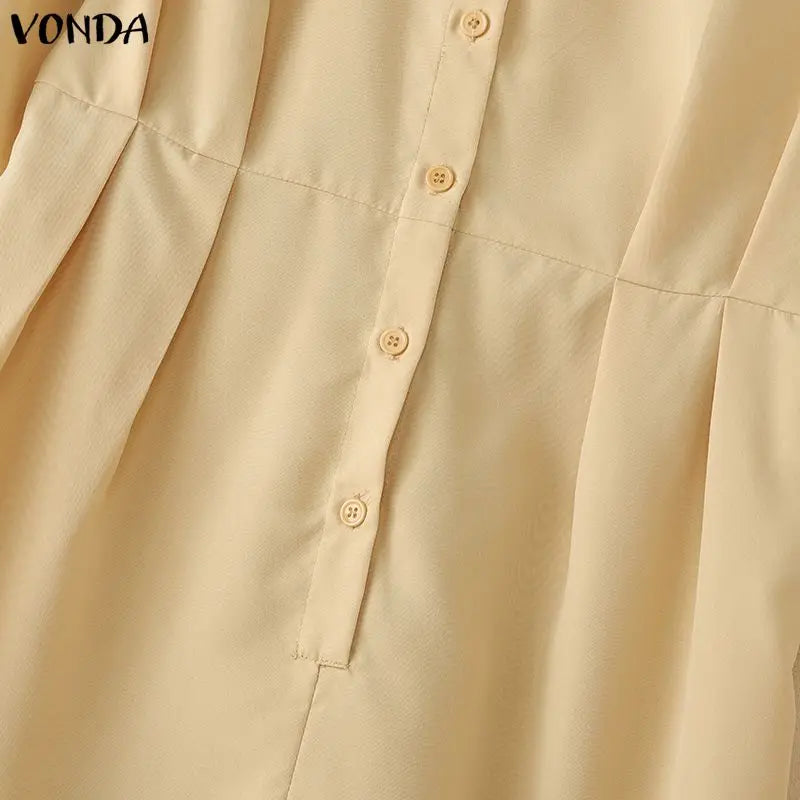 Casual Jumpsuits Plus Size VONDA 2026 Women Long Rompers Elegant Office Lady Overall Patchwork Loose Long Sleeve Playsuits