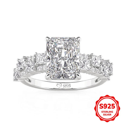 Full Moissanite Engagement Ring with Tapered Baguette Shape Diamond S925 Silver Wedding Rings for Women