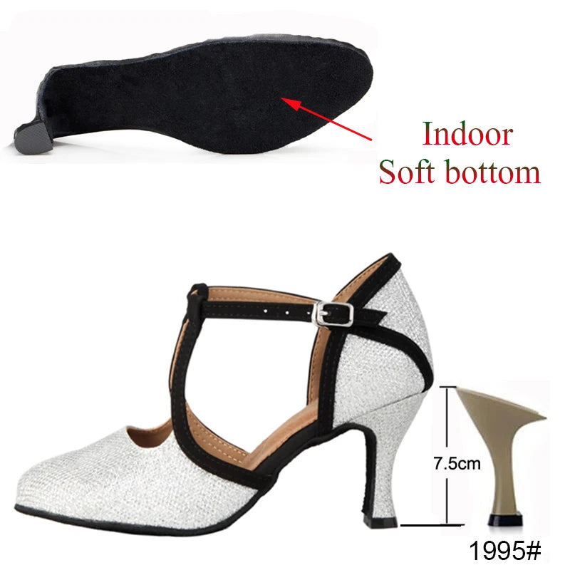 New Latin Dance Shoes Ladies Salsa Tango Ballroom Party High Heels Black Silver Summer Closed Toe Women's Shoes Dancing Shoes