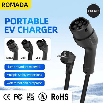 Portable 3.5KW 16A EV Charger with 3M-20M Cable Type2 IEC62196 EU Plug Wallbox Adapter Plug And Charge for Electric Vehicles