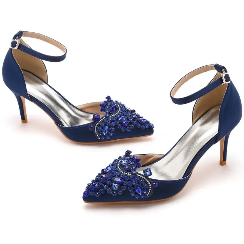 XIHAHA Woman High Heels New Pointed Artificial Diamond Metal Buckle Party Carnival Women's Shoe Satin Girls Banquet Dance Shoes