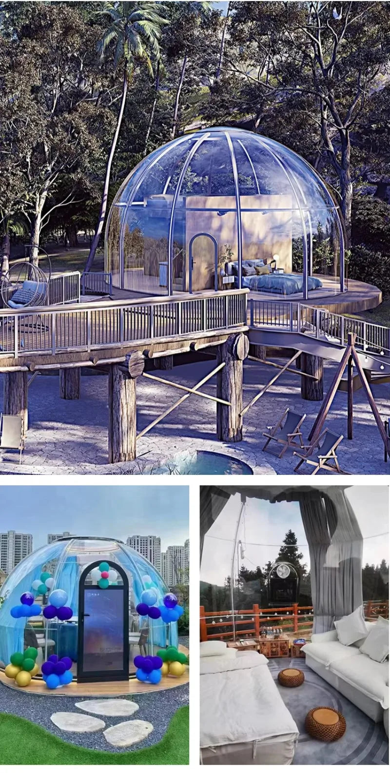 6-8 Person Inflatable Geodesic Bubble Dome Tent, Portable Foldable Igloo House for Outdoor Glamping Resort Party and Event Use