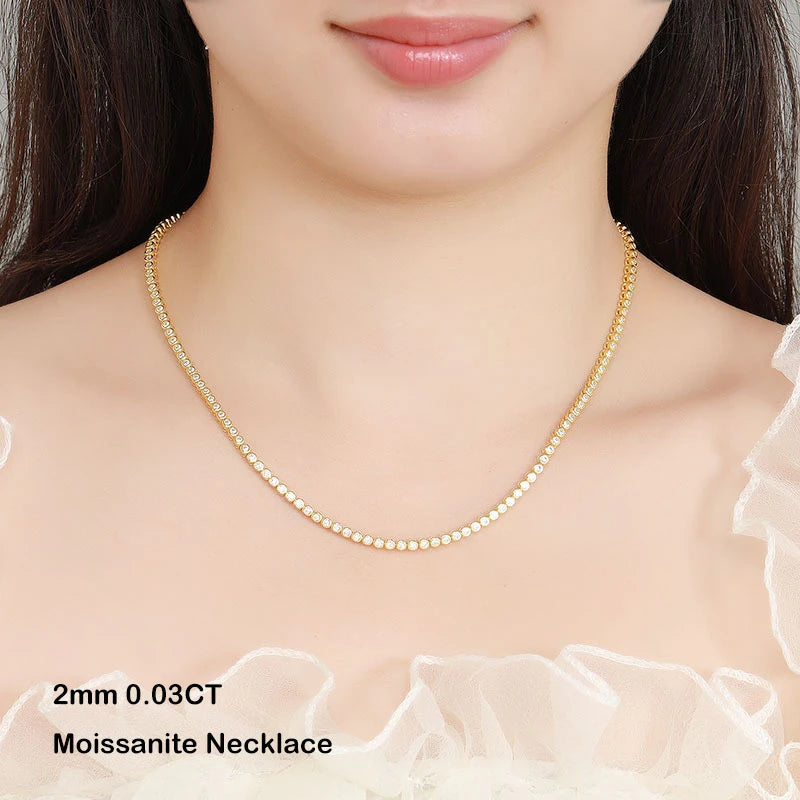 EWYA Luxury Bubble 2/3mm D Color Full Moissanite Tennis Necklace for Women S925 Silver Plated 18K Diamond Neck Chain Necklaces