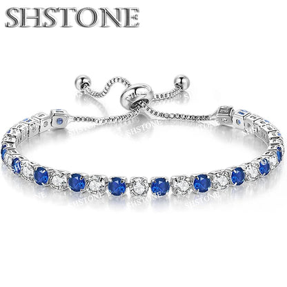 Noble 925 Sterling Silver Bracelet Chain Luxury Color Crystal Hand Jewelry For Women Charm Wedding Gift Party 18cm