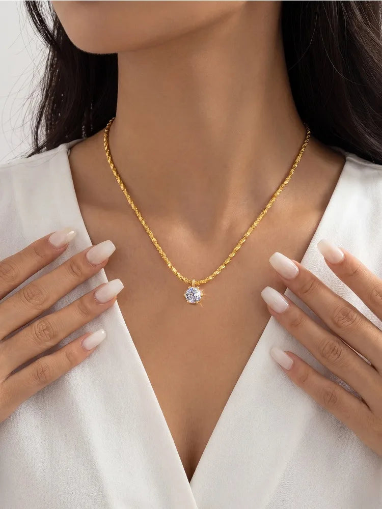 Sparkling Luxury 1CT Moissanite Diamond White Pendant Necklace for Women 925 Sterling Silver High Quality Fine Jewelry