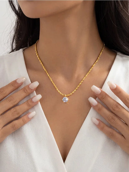 Sparkling Luxury 1CT Moissanite Diamond White Pendant Necklace for Women 925 Sterling Silver High Quality Fine Jewelry