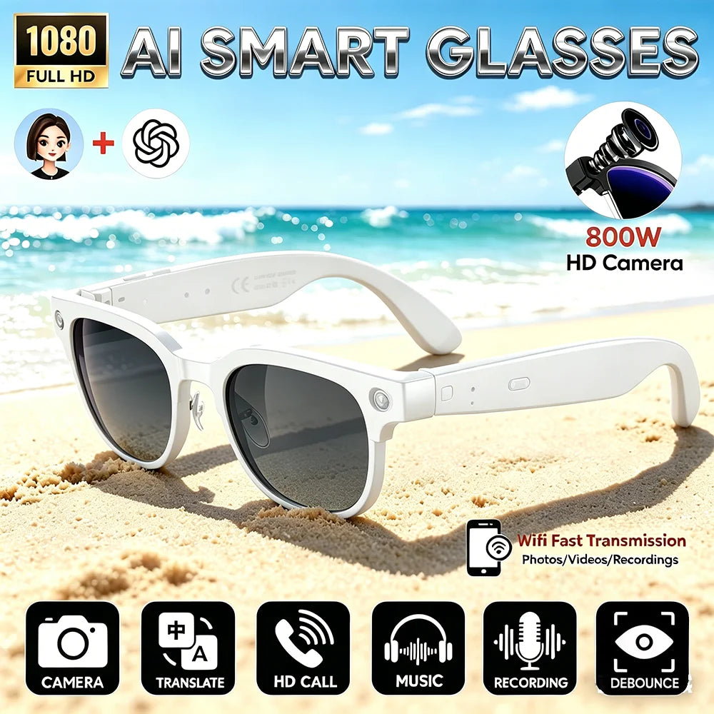 AI smart glasses, high-definition video recording, voice calling and music functions, suitable for travel and outdoor activities