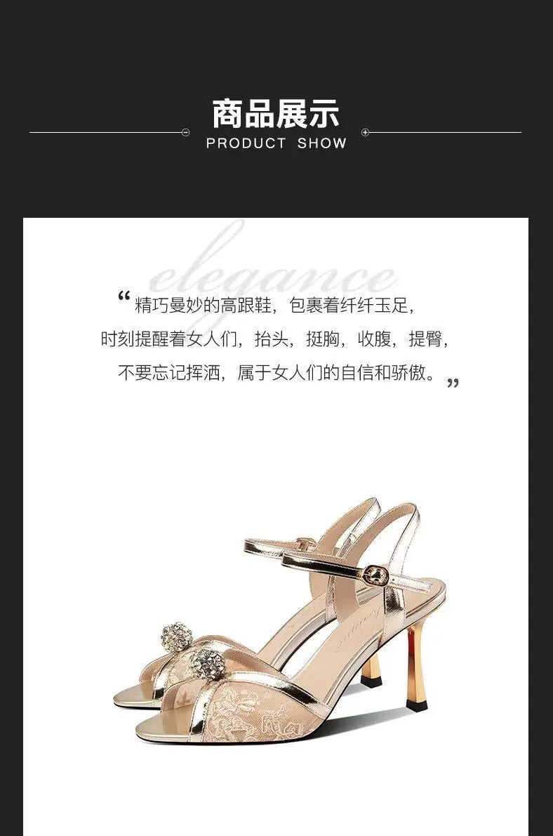 New 2025 Summer Luxury Designers Women Sandals Fashion Gold Rhinestone Thin High Heel Shoes Ladies Elegant Party Dress Sandalias