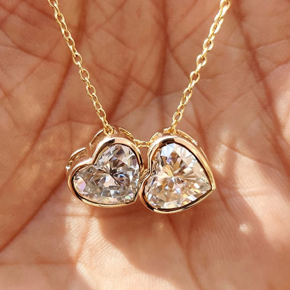 1CT 2CT Heart Shaped Moissanite Pendant Necklace for Women Two Stone Bezel Set Lab Diamond S925 Silver Daily Wear Jewelry Gifts
