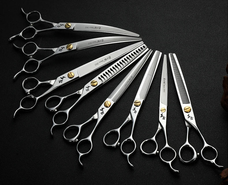Fenice King Series VG10 Steel 7/7.5/8 Inch Professional Pet Dogs Grooming Scissors Straight Curved Thinnier Chunker Shears Tools