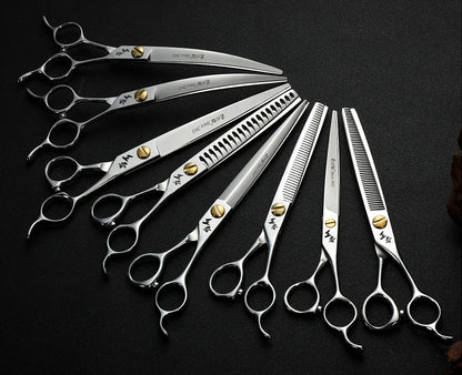 Fenice King Series VG10 Steel 7/7.5/8 Inch Professional Pet Dogs Grooming Scissors Straight Curved Thinnier Chunker Shears Tools