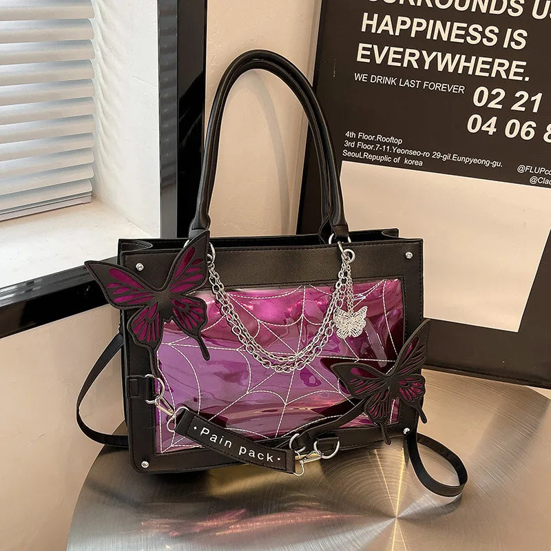 Sweet Y2k Lolita Butterfly Chain Shoulder Bags Trendy Gothic Harajuku Ita Bag Japanese Chic Women Transparent Handbags Crossbody