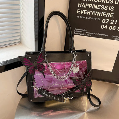 Sweet Y2k Lolita Butterfly Chain Shoulder Bags Trendy Gothic Harajuku Ita Bag Japanese Chic Women Transparent Handbags Crossbody