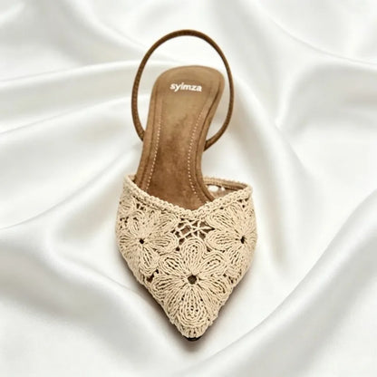 Luxury Embroidered Woven Slingback Heels for Women High-quality Faux Suede Stiletto Sandals Elegant Pointed-toe Designer Shoes