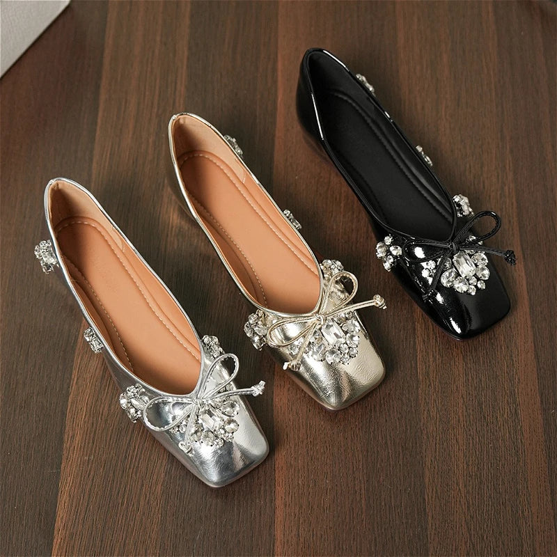 Mesh Luxury Rhinestones Flats Women Shoes Round Toe Shallow Casual Beach Shoes Female Soft Sole Fashion Designer Mary Jane Shoes