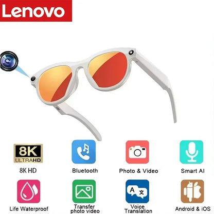 Lenovo Smart AI Glasses 1200MP 8K HD Color Changing Chat Translate Camera Bluetooth Call Voice Assistant Music Control Glasses
