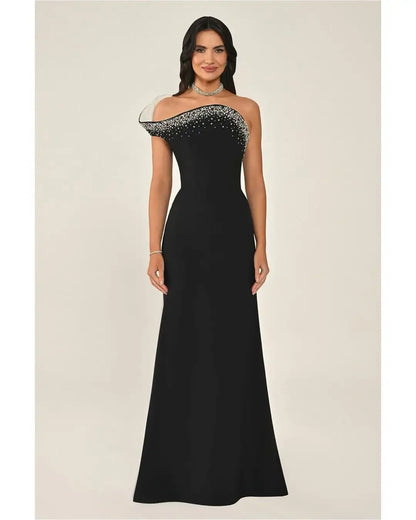 Aunber Elegant Crystal Appliques One Shoulder Evening Prom Dresses Gown Black Irregular Mermaid Party Dresses Women Customized