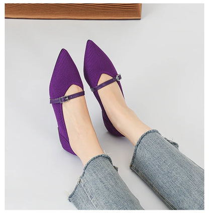 Women's flat shoes with pointed soft knitted sole breathable and comfortable shoes Spring and Autumn 2024 new model