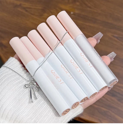 QIBEST 6Pcs/Box Matte Lipstick Sets And Mirror Watery Lip Glaze Lasting Lip Makeup Sets Moisturizing Lipgloss Necklace Gift
