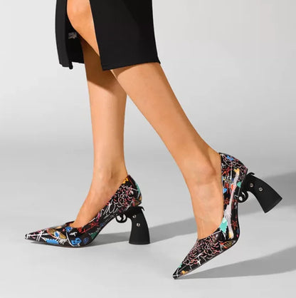 Multi Colored Patent Leather Pointed-Toe High heels Avant-Garde Gun-Shaped Heels Smooth Upper Cool Fashion Footwear