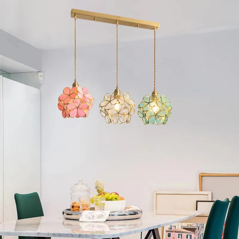Modern Glass Pendant Lights for Restaurant Cafe Decoration Hanging Lamp Ceiling Chandeliers Nordic Flower Lighting Hotel Decor