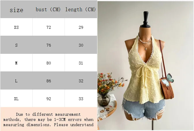 Women's Summer V-Neck Lace Up Exposed Neck and Backless Casual Vacation Topboho Easter Beach Clothing Hawaii Coachella Music Fes