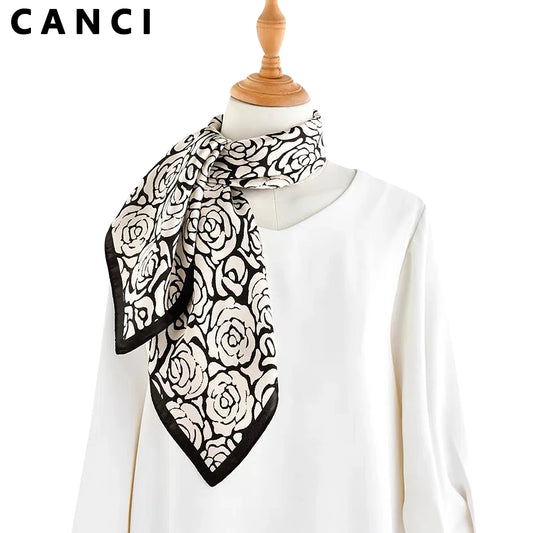 100% Pure Mulberry Silk Women Square Scarf Prints Headband Neckerchief Luxury Female Hair Ornament Female Bandana Scarves 53CM