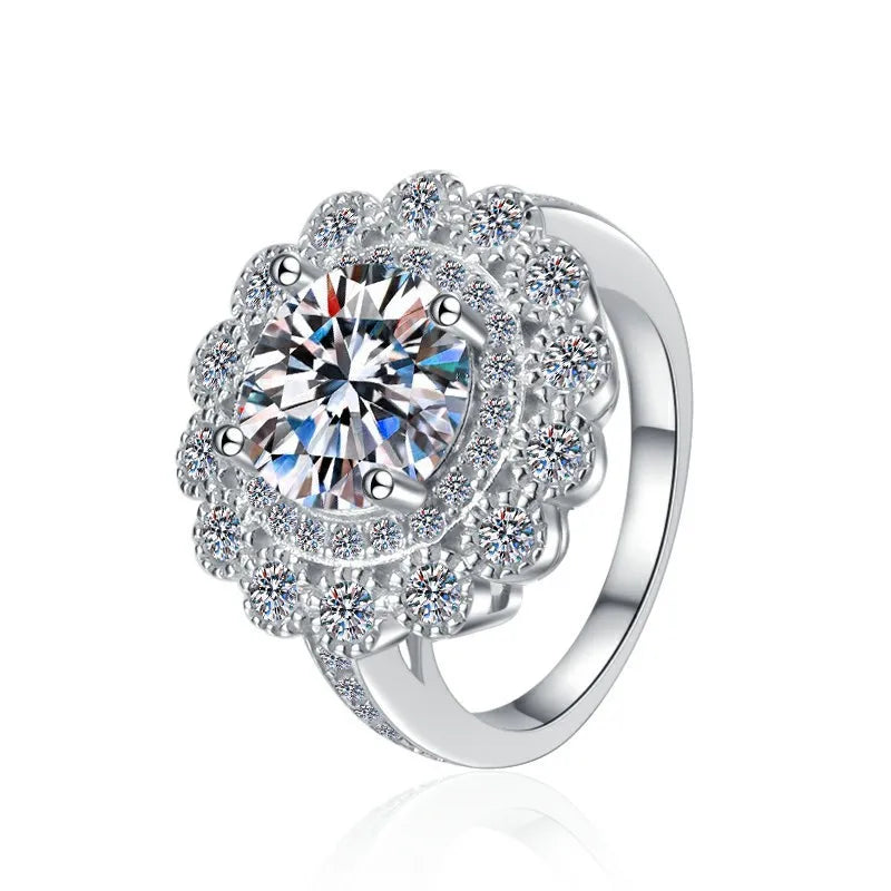Women's Exaggerated Floral Head 3CT Moissanite Ring PT950 Platinum Band for Stylish Sparkling Party Engagement